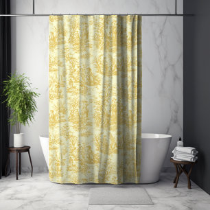 Elegant Vintage Yellow Toile de Jouy Shower Curtain