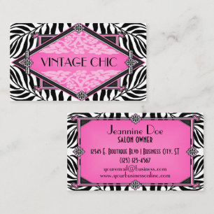 Elegant Vintage Zebra Art Deco Pink Diamond Lace Business Card