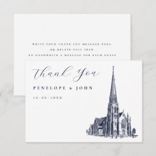 Elegant Vintgae Church Illustration Wedding Thank You Card