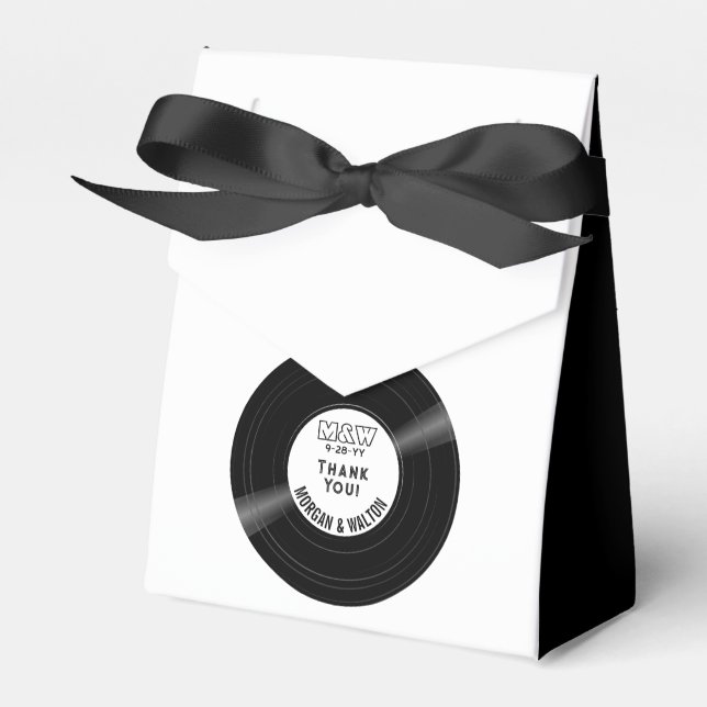 Elegant Vinyl Record Black & White Favour Boxes (Front Side)