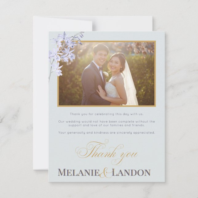 Elegant Violet and Mint Wedding Thank You Card (Back)