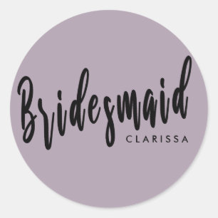 Elegant violet & black bridesmaid classic round sticker