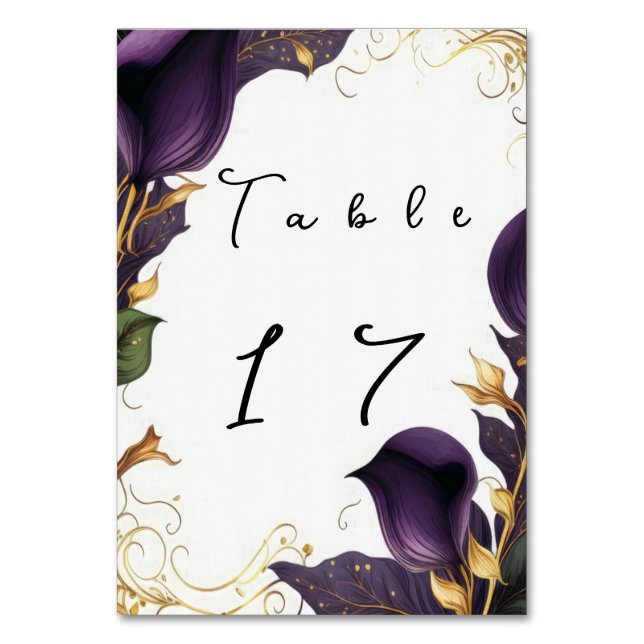 Elegant Violet Calla Lily Frame Table Number (Front)
