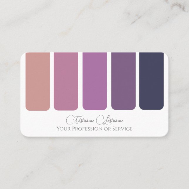 Elegant violet colour palette calligraphy QR-Code Business Card (Front)