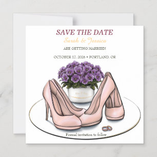 Elegant Violet Flowers Lesbian Wedding Save the Da Magnetic Invitation