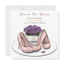 Elegant Violet Flowers Lesbian Wedding Square Invi