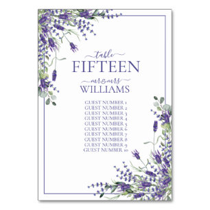 Elegant Violet Flowers Script Reception Weddings Table Number