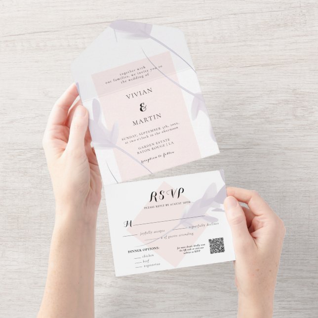 Elegant Violet Lavender & Peach Colour Wedding All In One Invitation (Tearaway)