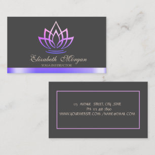 Elegant Violet Lotus, Yoga Instructor Business Card