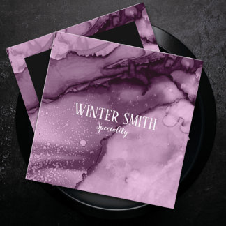 Elegant violet marble watercolor square business card