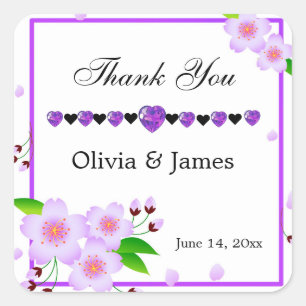Elegant Violet Pink Peony Flower Wedding Square Sticker