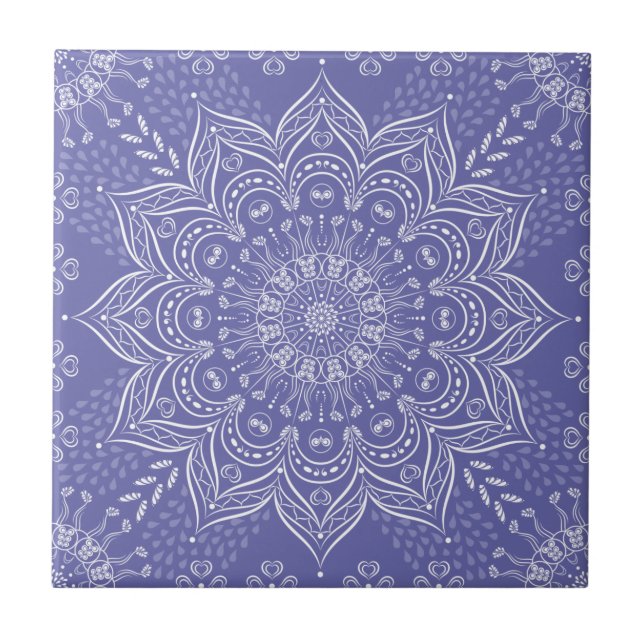 Elegant Violet Purple Boho Mandala Ceramic Tile (Front)