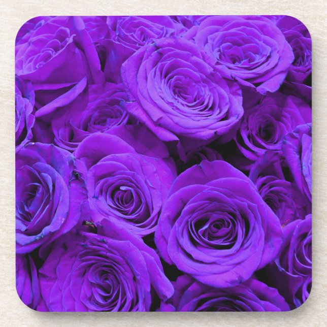 Elegant violet purple roses rose bouquet coaster (Front)
