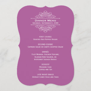 Elegant Violet Purple Wedding Monogram Dinner Menu