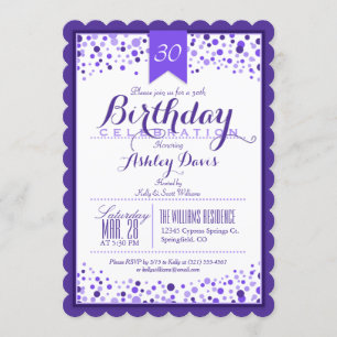 Elegant Violet Purple White 30th Birthday Party Invitation