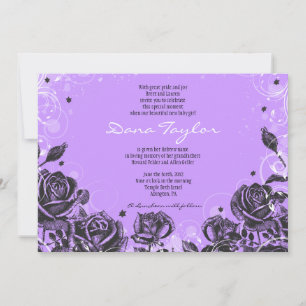 Elegant Violet Roses Baby Naming Invitation Hebrew