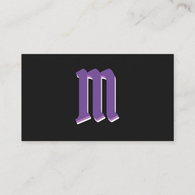 Elegant violet shapes on black monogram 3d effect business card (Front)
