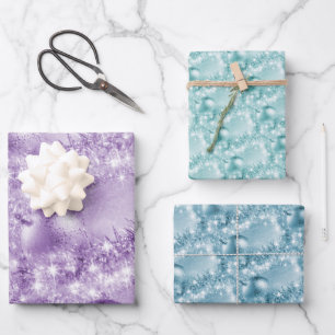 Elegant Violet Turquoise Ice Blue Christmas Ball Wrapping Paper Sheet