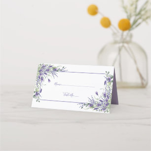 Elegant Violet Watercolor Floral Greenery Wedding Place Card