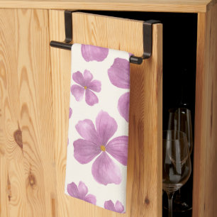 Elegant Violet Watercolor Flower Tea Towel