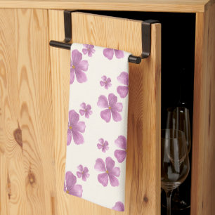 Elegant Violet Watercolor Flower Tea Towel
