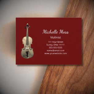 Elegant Violin Classical Music Violinist Red  Business Card