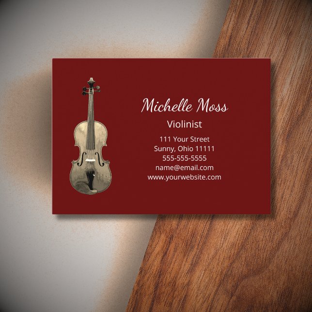 Elegant Violin Classical Music Violinist Red  Business Card (Creator Uploaded)