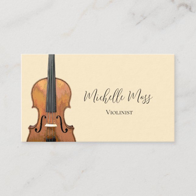 Elegant Violin Music Teacher Violinist Cream Business Card (Front)