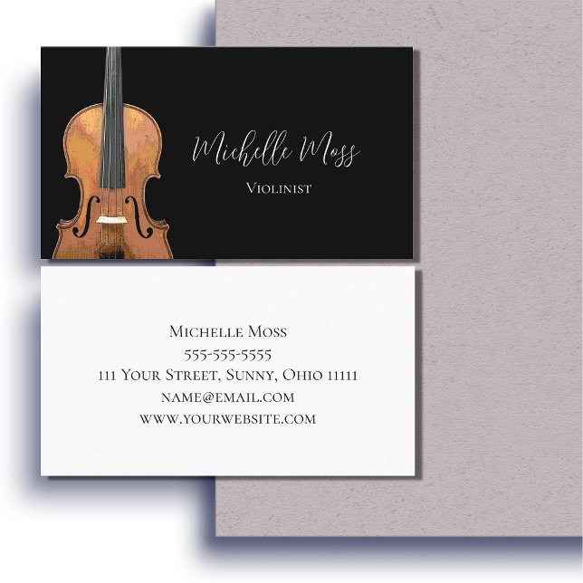 Elegant Violin Musical Violinist Black White  Business Card (Creator Uploaded)