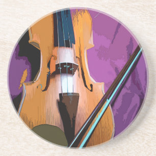 Elegant Violin on Purple Silk, SandStone Coaster