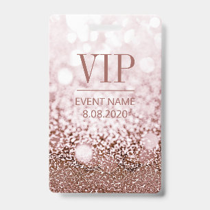 Elegant VIP Access Event Rose Pink Glitter ID Badge