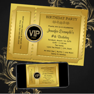 Elegant VIP Golden Ticket Birthday Party Invitation