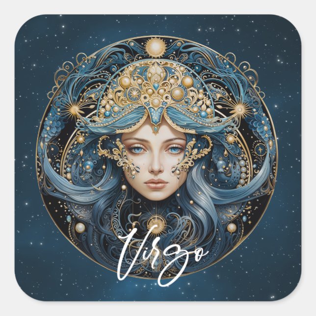Elegant Virgin Fantasy Zodiac Black Gold Virgo     Square Sticker (Front)