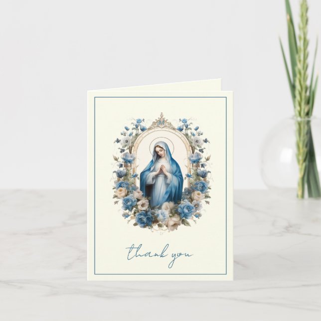 Elegant Virgin Mary Religious Catholic Floral  Holiday Card (Front)