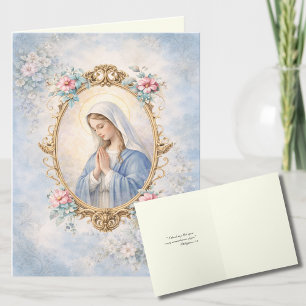 Elegant Virgin Mary Religious Catholic Floral Holiday Card