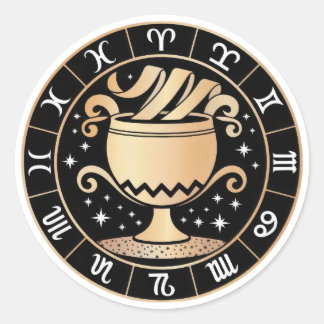 Elegant Virgo Zodiac Constellation Gold Black Classic Round Sticker
