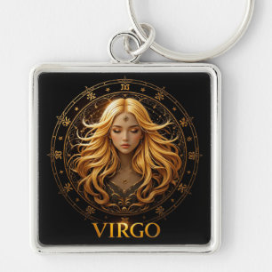 Elegant Virgo Zodiac Illustration Featuring Gold Key Ring