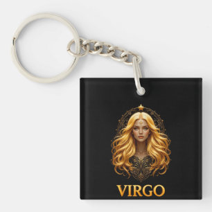 Elegant Virgo Zodiac Illustration Featuring Gold Key Ring