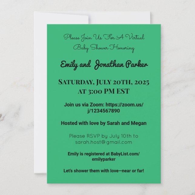 Elegant Virtual Baby Shower Invitation (Front)