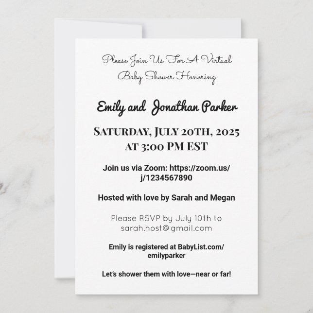 Elegant Virtual Baby Shower Invitation (Front)