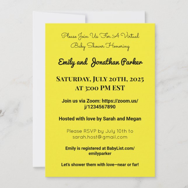 Elegant Virtual Baby Shower Invitation (Front)