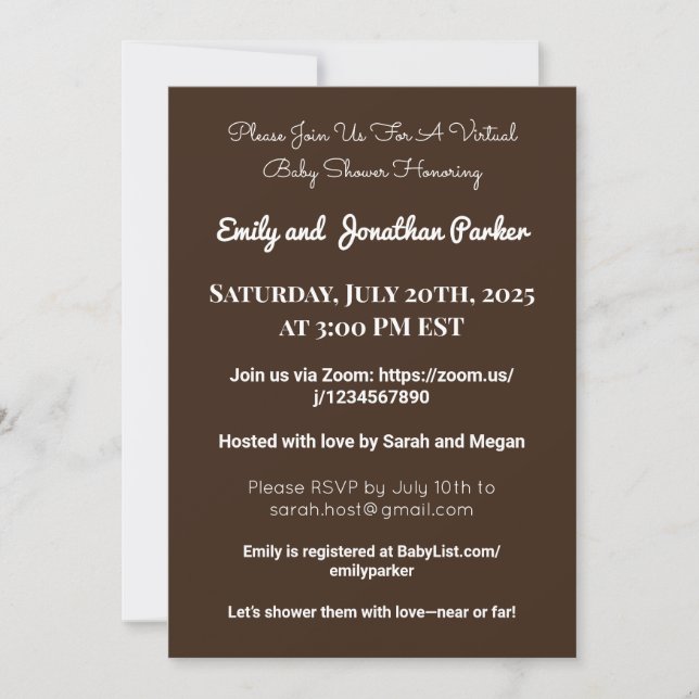 Elegant Virtual Baby Shower Invitation (Front)