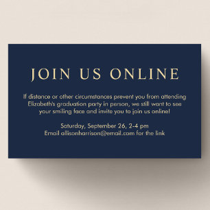 Elegant Virtual Online Blue Gold Graduation Party Enclosure Card