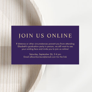 Elegant Virtual Online Purple Gold Graduation Enclosure Card