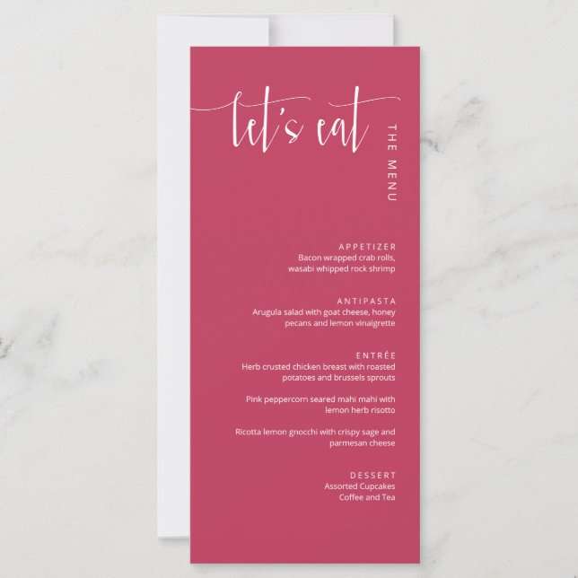 Elegant Viva Magenta Modern Minimal Let's Eat Menu (Front)