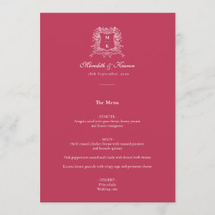 Elegant Viva Magenta Vintage Crest Thank You Menu