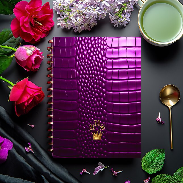Elegant Vivid Purple Faux Crocodile Monogrammed Planner (Stylish Vivid Purple Faux Crocodile Business Planner, Glossy Finish Paper Cover, Matte Finish Hard C)