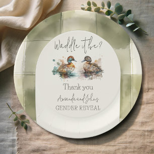 Elegant Waddle It Be Mallard Duck Gender Reveal Paper Plate