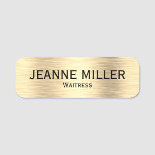Elegant Waitress Black And Gold Name Tag
