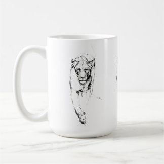 Elegant Walking Lioness Sketch Coffee Mug